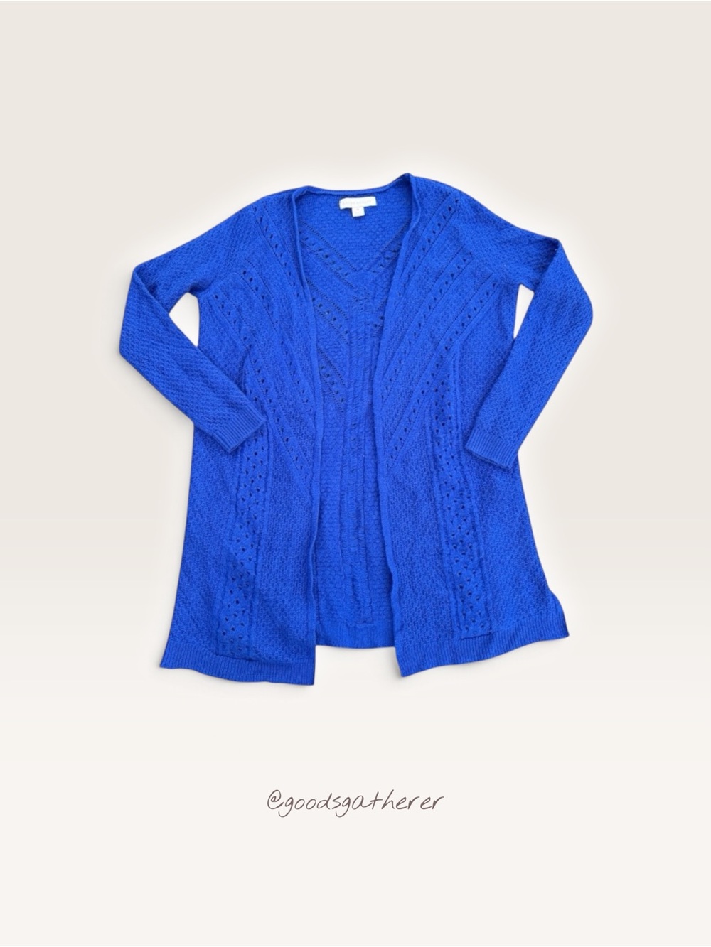Laura Ashley Cobalt Blue Wool Blend Openwork Long Cardigan Sweater M
